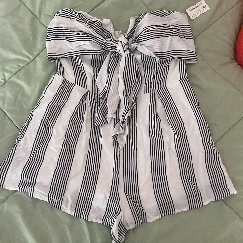 Black and white strapless romper